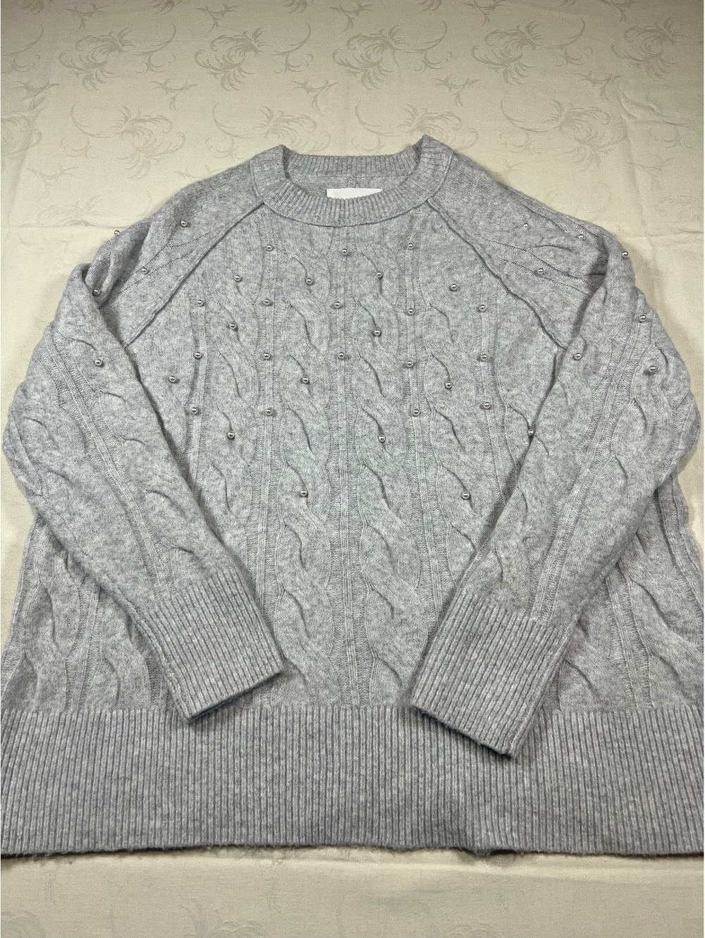 Aerie Heather Gray Pearled Heather Gray Cable Knit Sweater Size XS Oversized